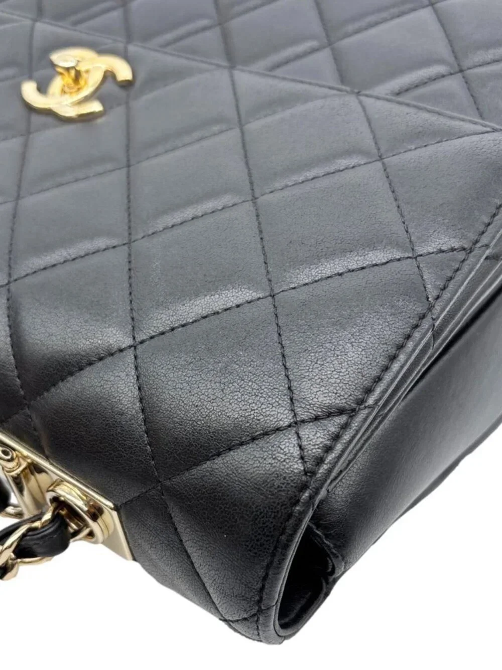 Chanel Trendy CC Top Handle Flap Quilted Leather Shoulder Bag Black